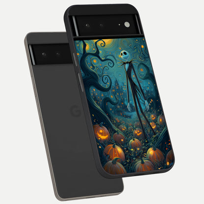  Pumpkin Moonlight Tale phone case For Google Pixel 6A showing premium glass back cover with detailed artwork
