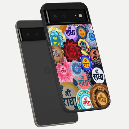  Radha Divine Bloom phone case For Google Pixel 6A showing premium glass back cover with detailed artwork