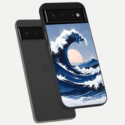  Rising Tide Power phone case For Google Pixel 6A showing premium glass back cover with detailed artwork