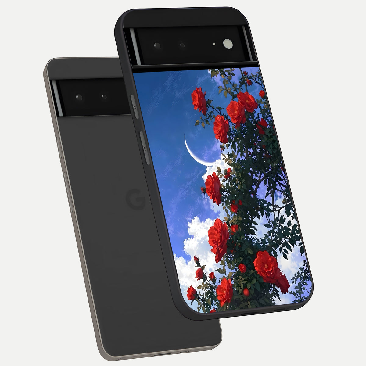  Rose Drift Flowers phone case For Google Pixel 6A showing premium glass back cover with detailed artwork