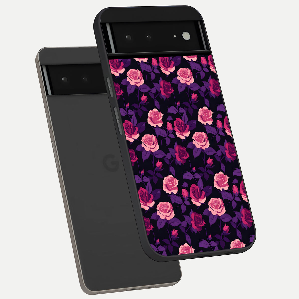  Rose Garden Twilight phone case For Google Pixel 6A showing premium glass back cover with detailed artwork