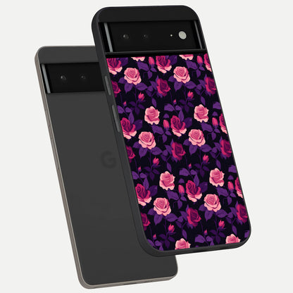  Rose Garden Twilight phone case For Google Pixel 6A showing premium glass back cover with detailed artwork