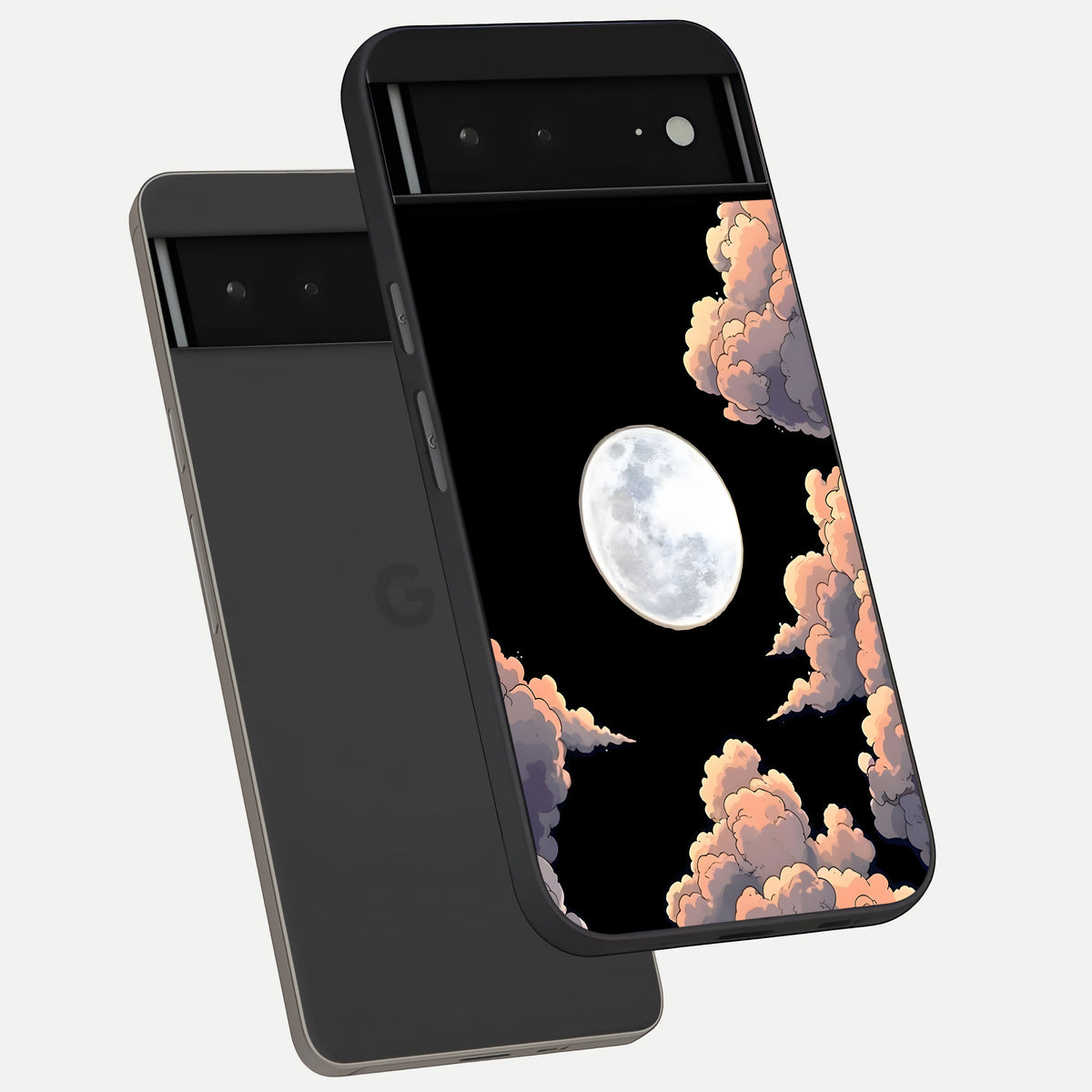  Shade Cloud Moon phone case For Google Pixel 6A showing premium glass back cover with detailed artwork