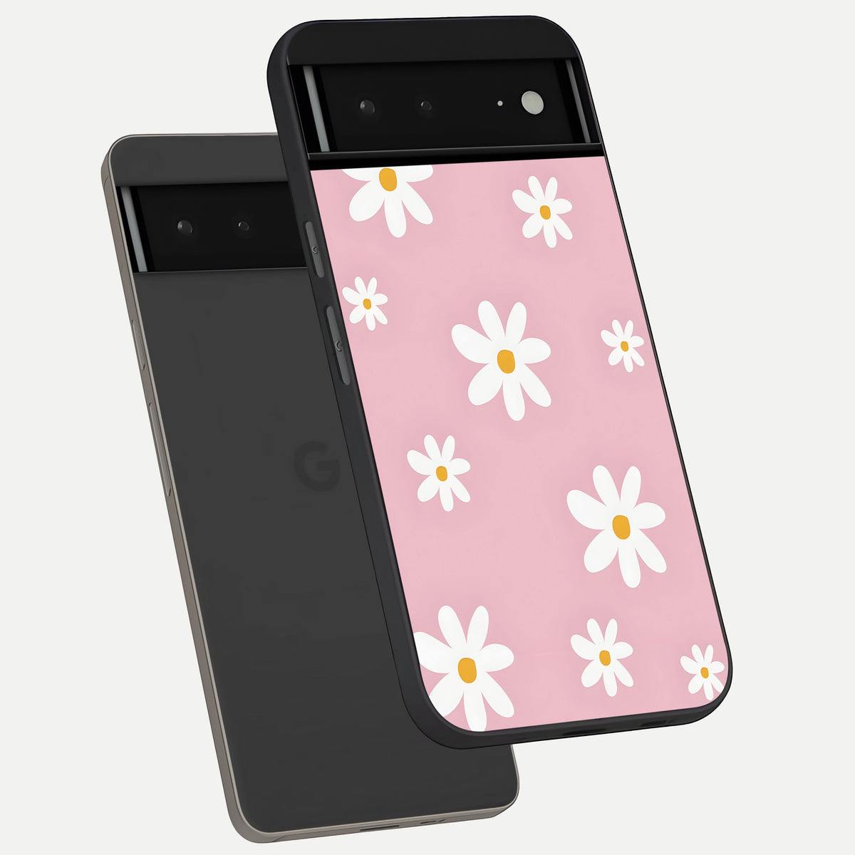  Soft Daisy Bliss phone case For Google Pixel 6A showing premium glass back cover with detailed artwork