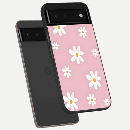  Soft Daisy Bliss phone case For Google Pixel 6A showing premium glass back cover with detailed artwork