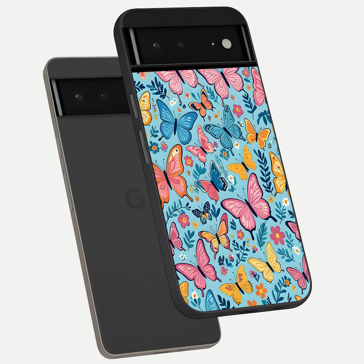  Spring Wing Garden phone case For Google Pixel 6A showing premium glass back cover with detailed artwork