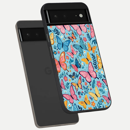  Spring Wing Garden phone case For Google Pixel 6A showing premium glass back cover with detailed artwork
