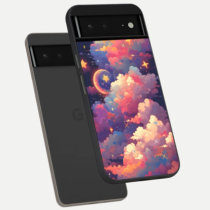  Starlit Dream Clouds phone case For Google Pixel 6A showing premium glass back cover with detailed artwork