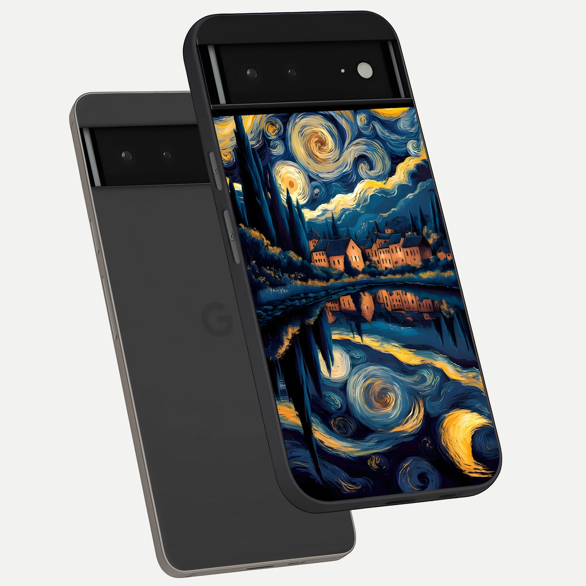  Starry Sky Serenity phone case For Google Pixel 6A showing premium glass back cover with detailed artwork