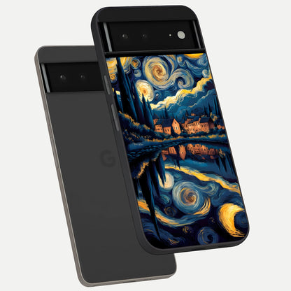  Starry Sky Serenity phone case For Google Pixel 6A showing premium glass back cover with detailed artwork