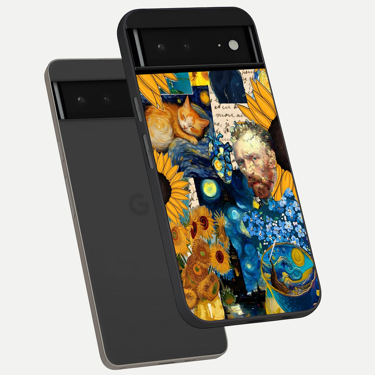  Sunflower Chic Mood Custom Name phone case For Google Pixel 6A showing premium glass back cover with detailed artwork