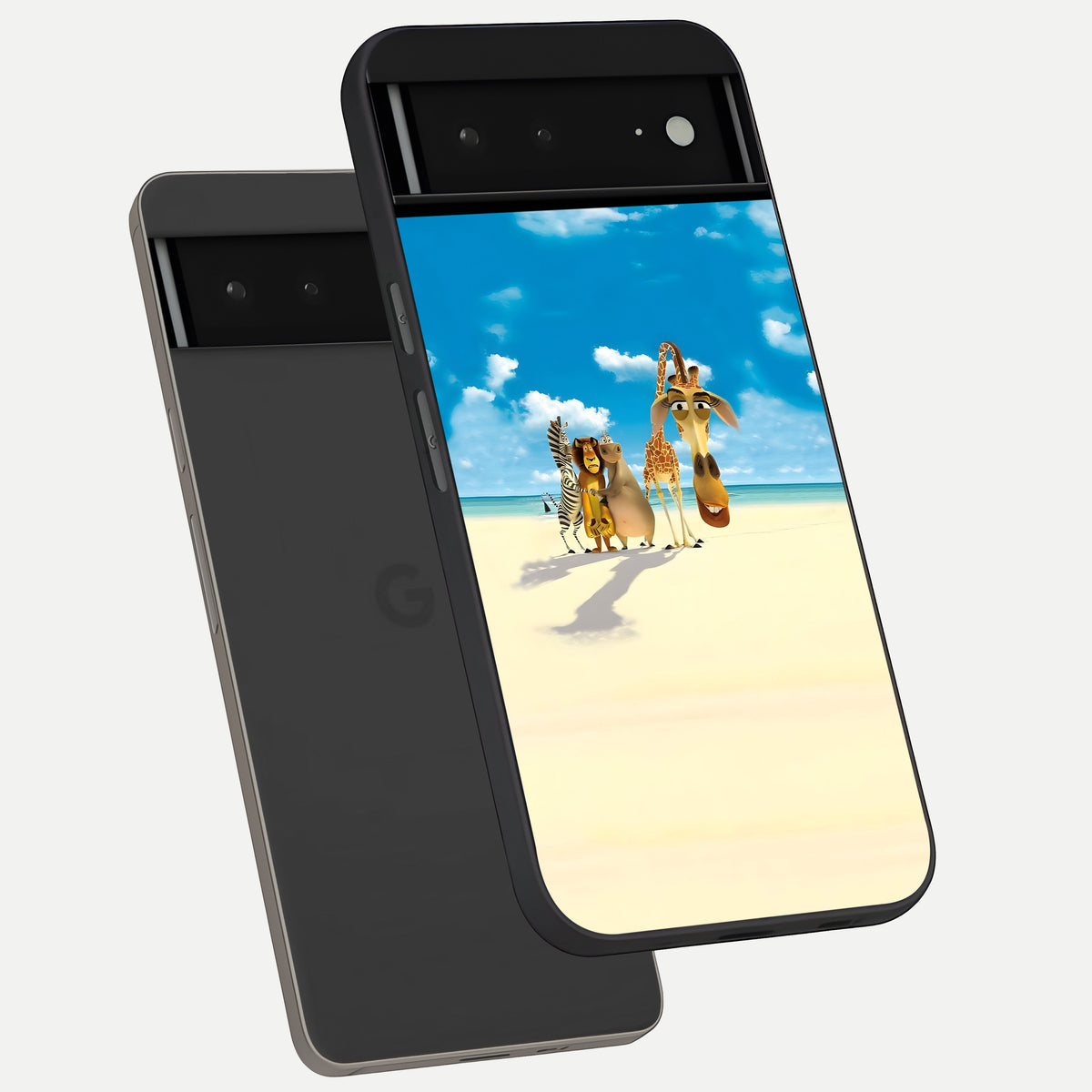  Tropical Fun Squad phone case For Google Pixel 6A showing premium glass back cover with detailed artwork