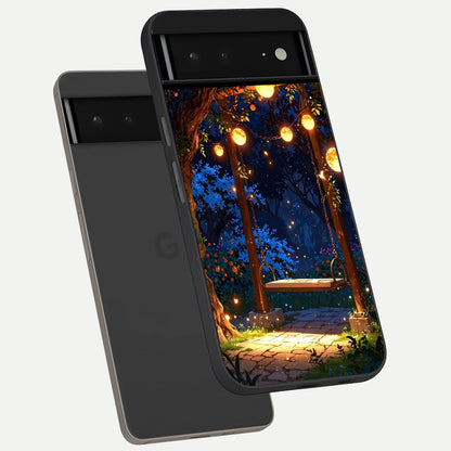  Twilight Garden Swing phone case For Google Pixel 6A showing premium glass back cover with detailed artwork