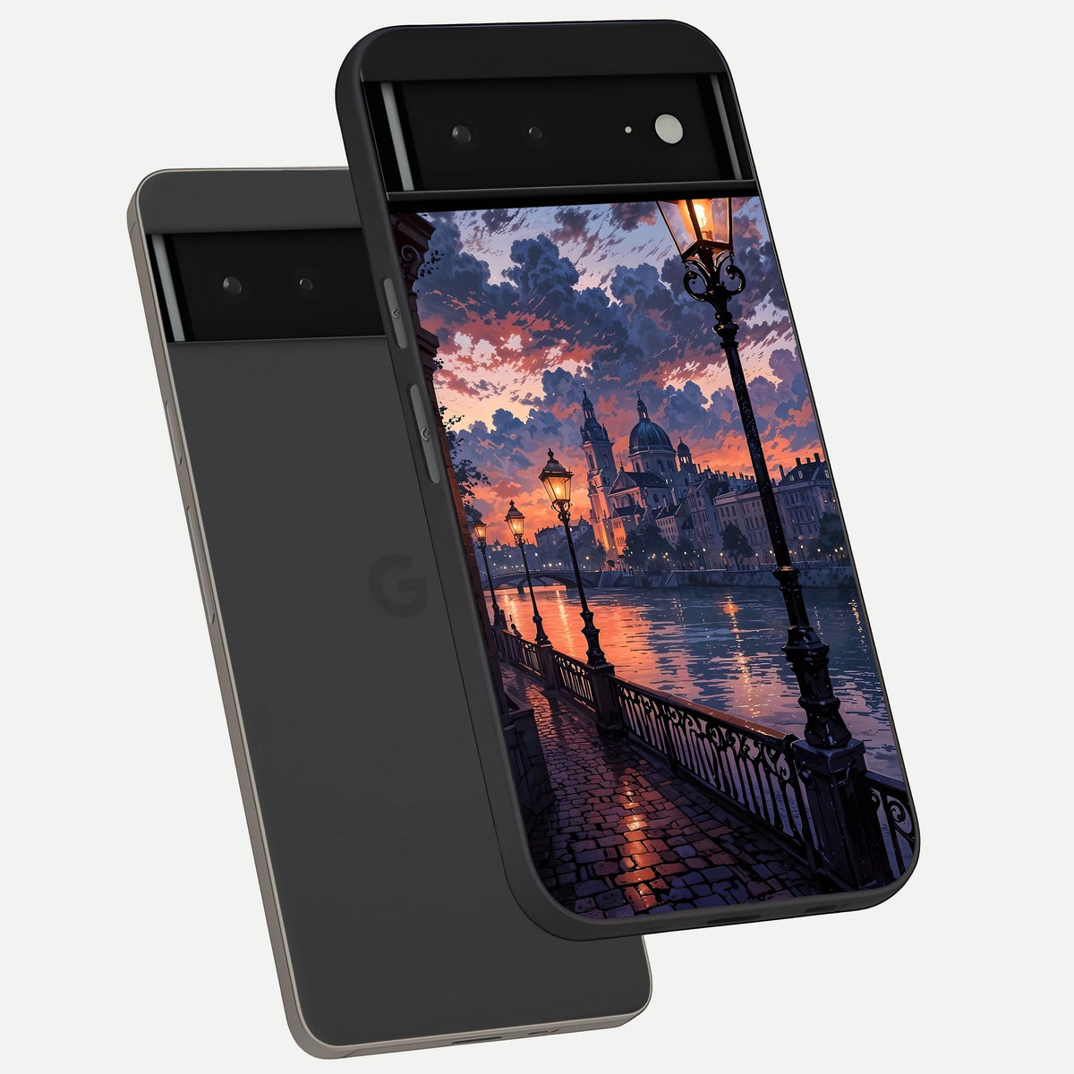  Twilight River Lights phone case For Google Pixel 6A showing premium glass back cover with detailed artwork
