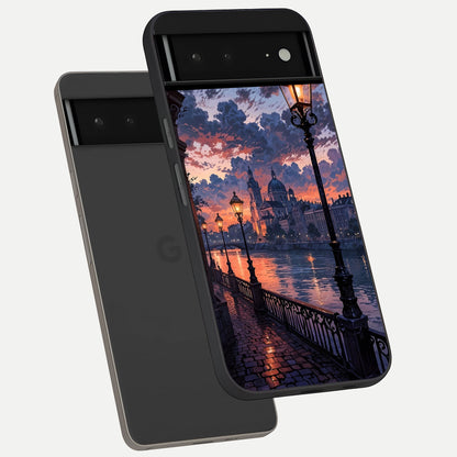  Twilight River Lights phone case For Google Pixel 6A showing premium glass back cover with detailed artwork