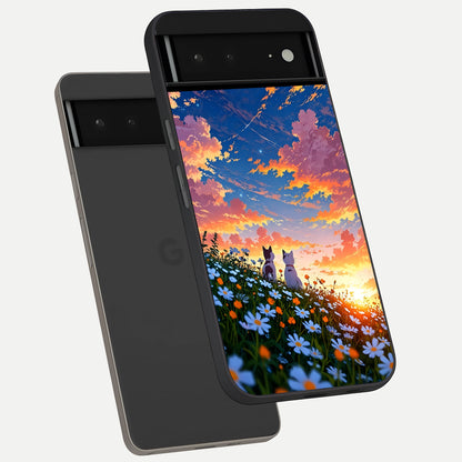  Two Cats Friends phone case For Google Pixel 6A showing premium glass back cover with detailed artwork