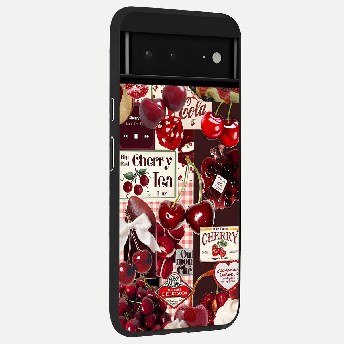  Aesthetic Cherry Tea back cover For Google Pixel 6A slim fit glass case with vibrant aesthetic design