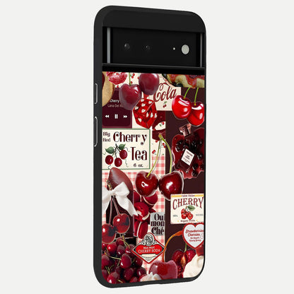  Aesthetic Cherry Tea back cover For Google Pixel 6A slim fit glass case with vibrant aesthetic design