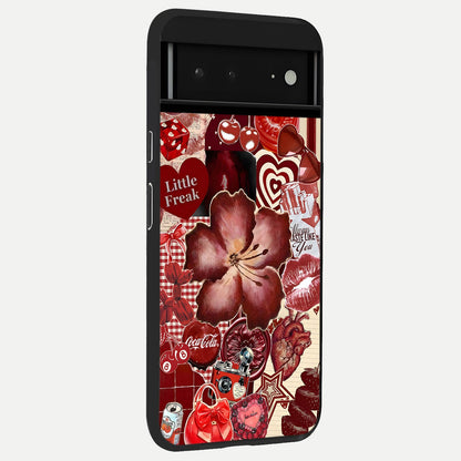  Aesthetic Little Freak back cover For Google Pixel 6A slim fit glass case with vibrant aesthetic design