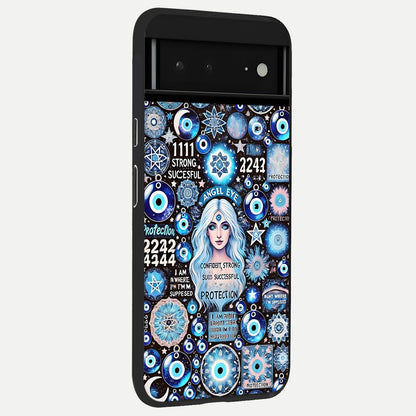  Angel Aura Shield back cover For Google Pixel 6A slim fit glass case with vibrant aesthetic design