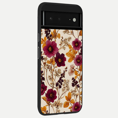  Autumn Wine Bloom back cover For Google Pixel 6A slim fit glass case with vibrant aesthetic design