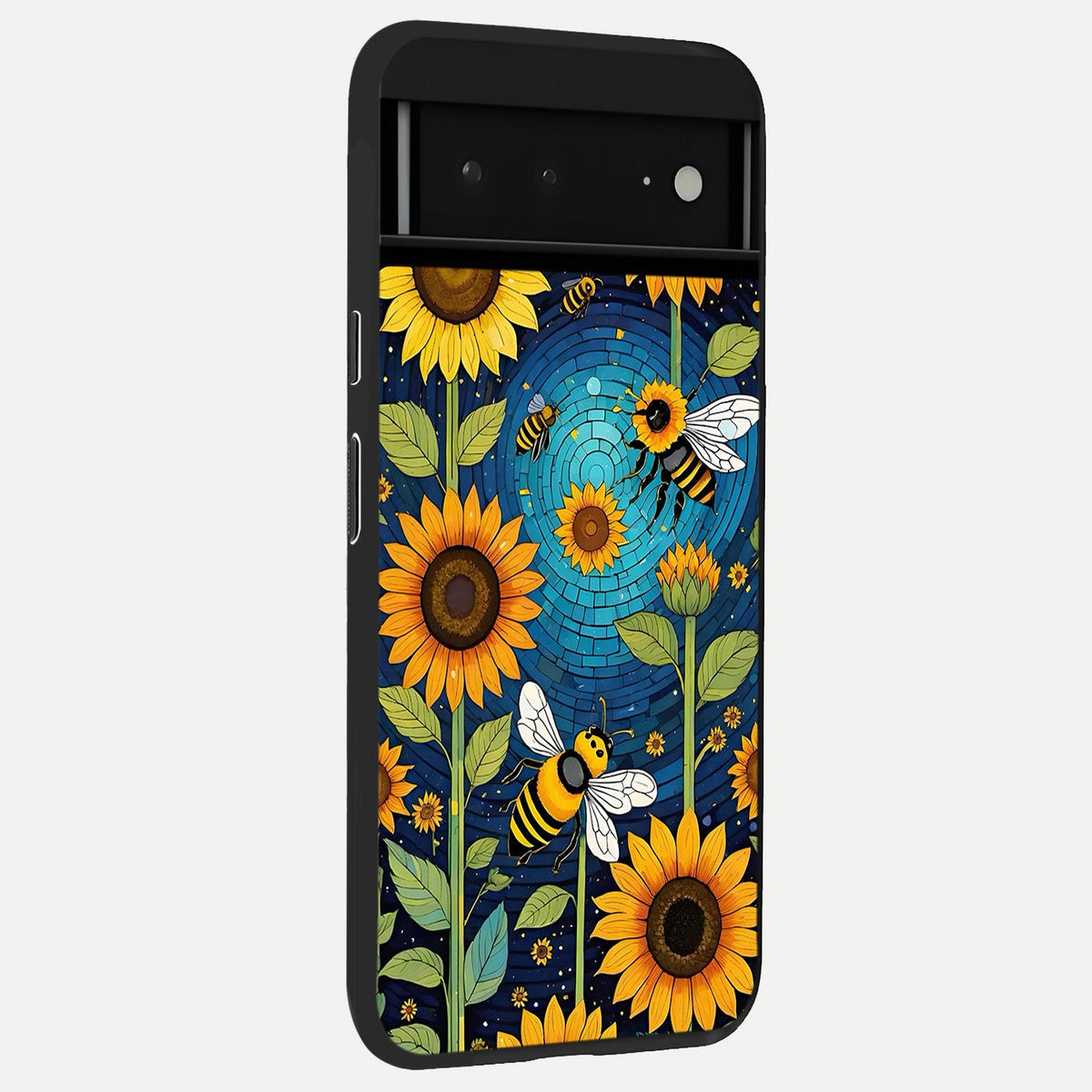 Bees And Sunflowers back cover For Google Pixel 6A slim fit glass case with vibrant aesthetic design