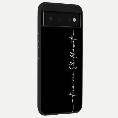  Black Tune Custom Name back cover For Google Pixel 6A slim fit glass case with vibrant aesthetic design