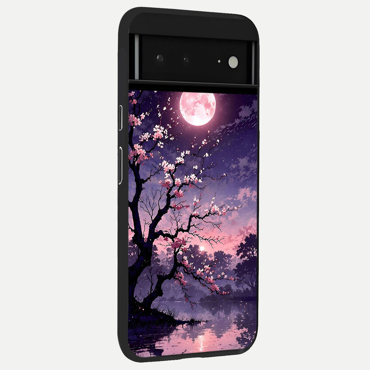  Blossom Pink Moon back cover For Google Pixel 6A slim fit glass case with vibrant aesthetic design