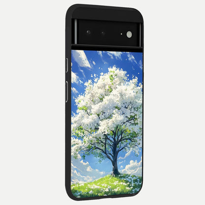  Blossom Sky Serenity back cover For Google Pixel 6A slim fit glass case with vibrant aesthetic design