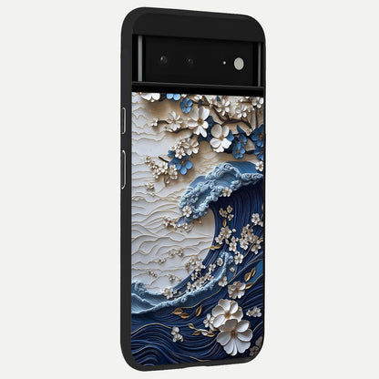  Blossom Wave Art back cover For Google Pixel 6A slim fit glass case with vibrant aesthetic design