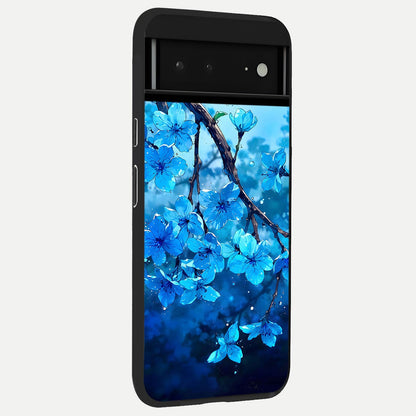 Blue Blossoms Branch back cover For Google Pixel 6A slim fit glass case with vibrant aesthetic design