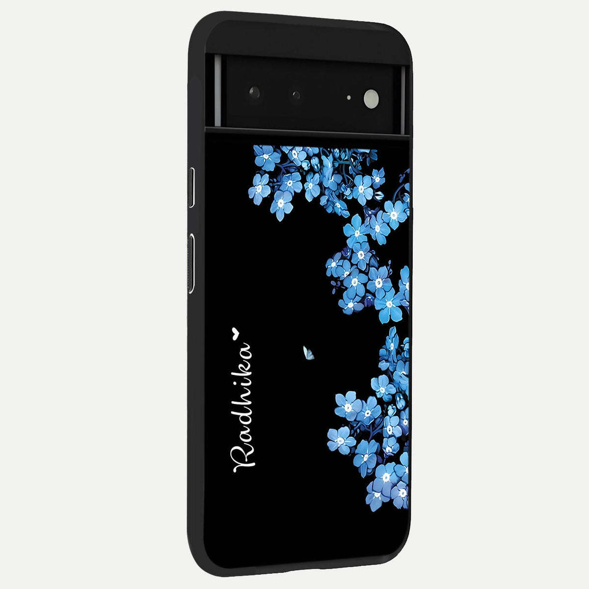  Blue Petal Dream Custom Name back cover For Google Pixel 6A slim fit glass case with vibrant aesthetic design