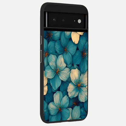 Blue Shade Floral back cover For Google Pixel 6A slim fit glass case with vibrant aesthetic design
