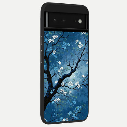 Blue Tree Serenity back cover For Google Pixel 6A slim fit glass case with vibrant aesthetic design