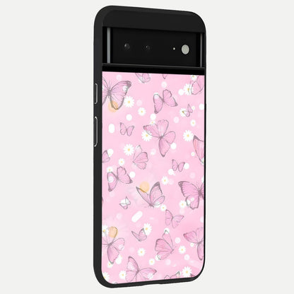  Blush Butterfly Garden back cover For Google Pixel 6A slim fit glass case with vibrant aesthetic design