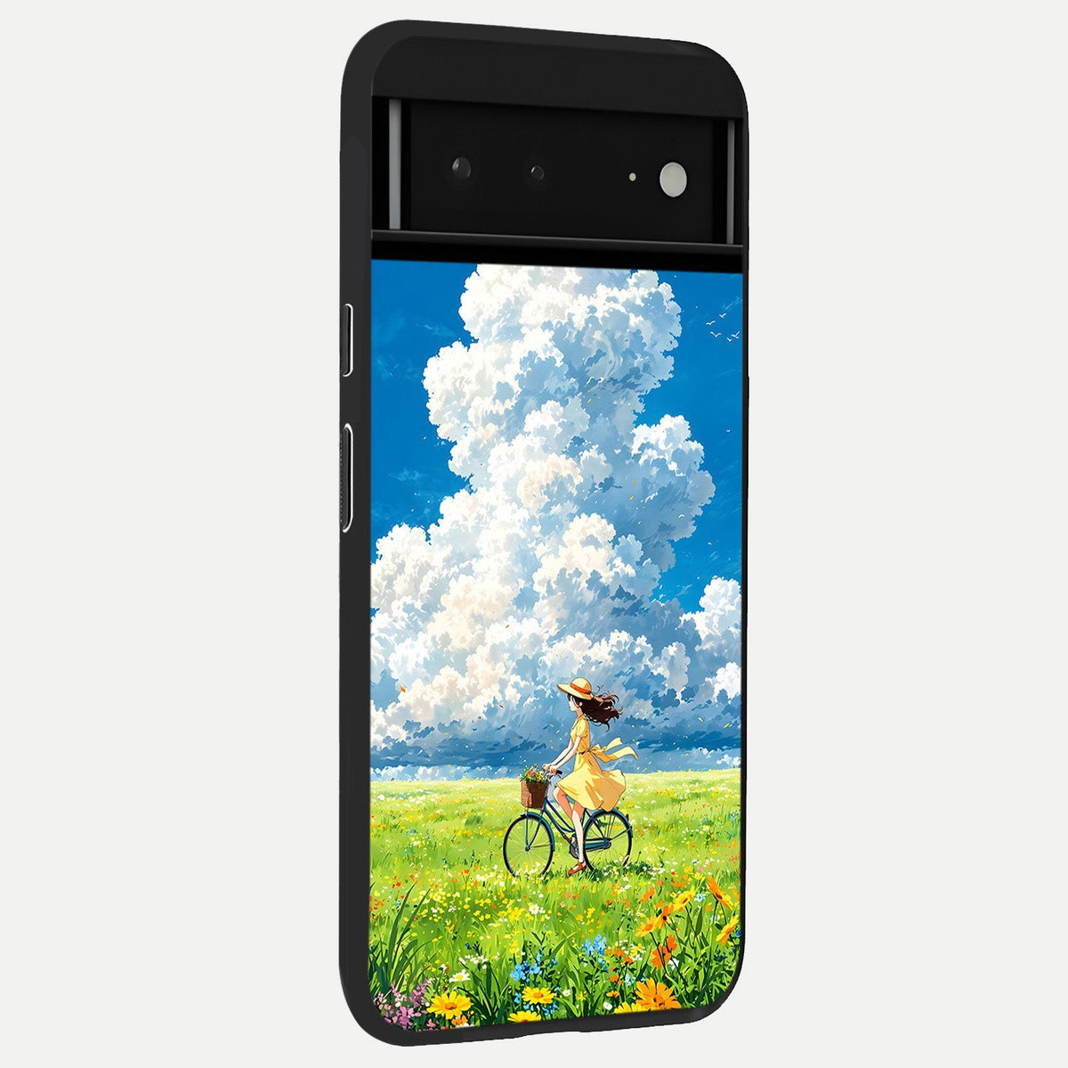  Breezy Meadow Ride back cover For Google Pixel 6A slim fit glass case with vibrant aesthetic design
