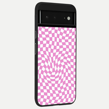  Bubblegum Check Wave back cover For Google Pixel 6A slim fit glass case with vibrant aesthetic design
