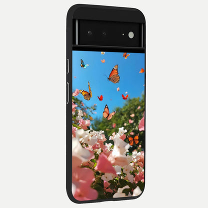  Butterflies In Bloom Sky back cover For Google Pixel 6A slim fit glass case with vibrant aesthetic design
