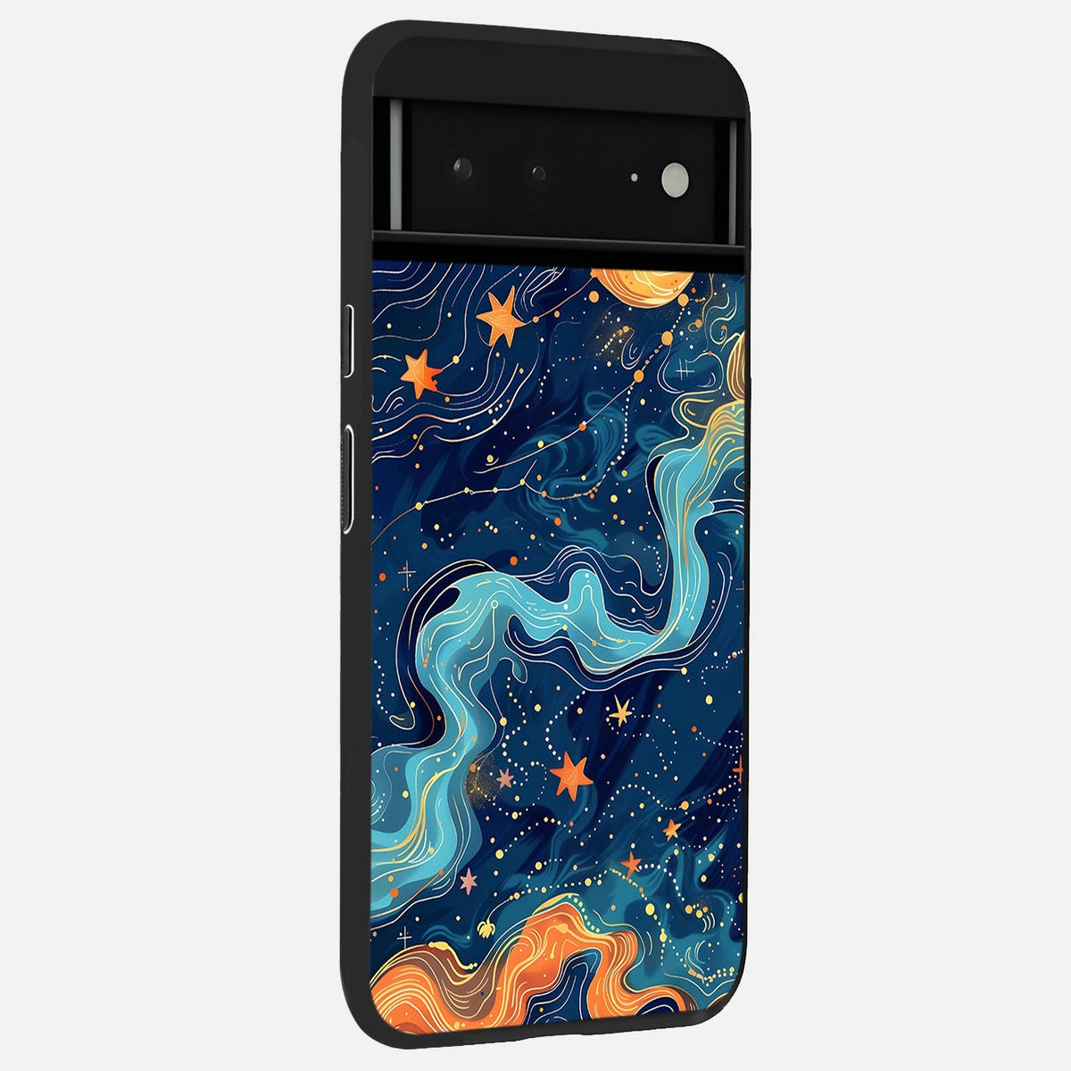  Celestial Dream Flow back cover For Google Pixel 6A slim fit glass case with vibrant aesthetic design