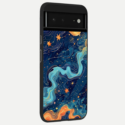  Celestial Dream Flow back cover For Google Pixel 6A slim fit glass case with vibrant aesthetic design