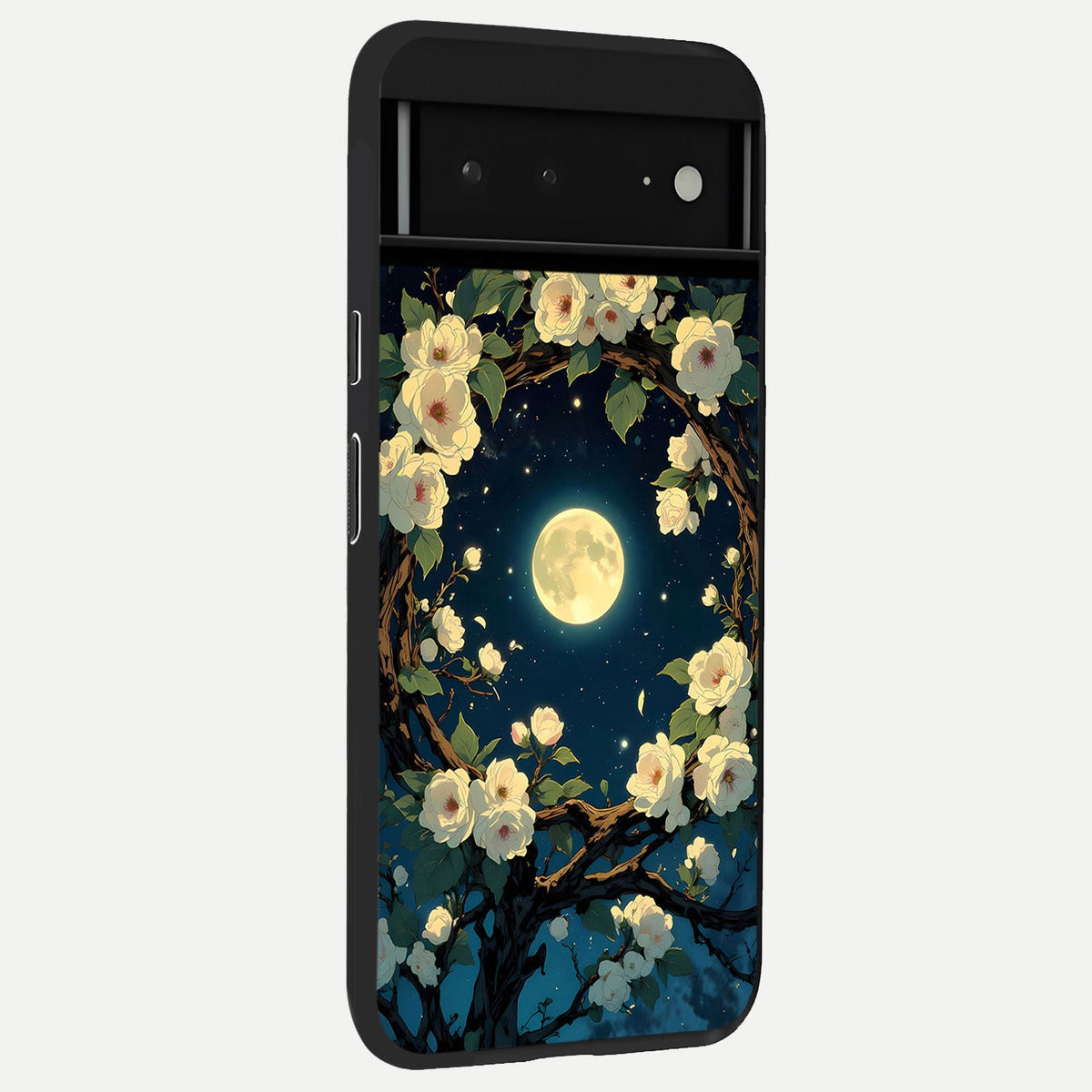  Celestial Moon And Flower back cover For Google Pixel 6A slim fit glass case with vibrant aesthetic design