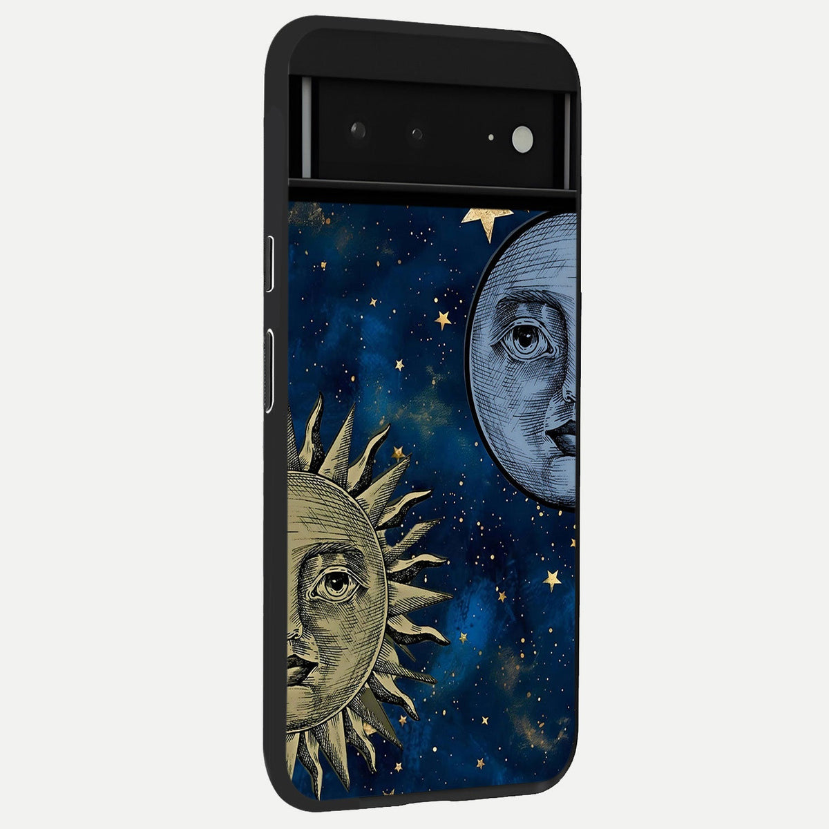  Celestial Moon With Sun back cover For Google Pixel 6A slim fit glass case with vibrant aesthetic design