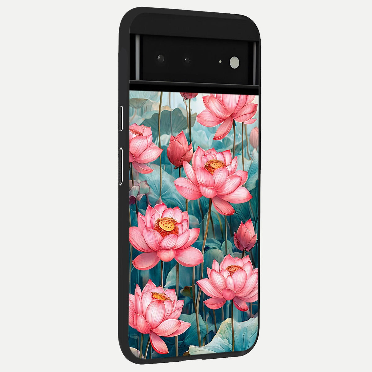  Celestial Pink Lotus back cover For Google Pixel 6A slim fit glass case with vibrant aesthetic design