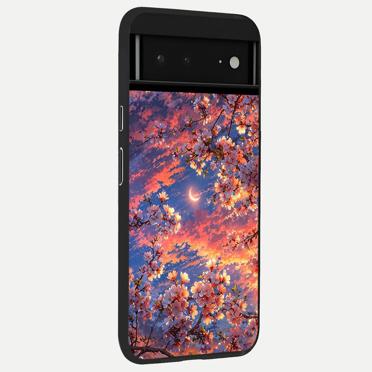  Celestial Sakura Sunset back cover For Google Pixel 6A slim fit glass case with vibrant aesthetic design