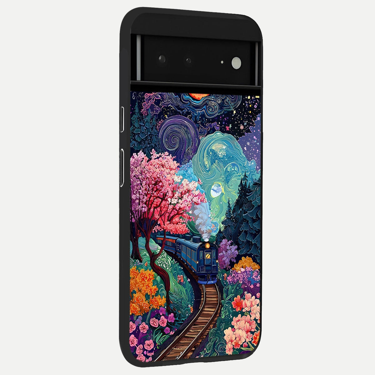  Celestial Train Journey back cover For Google Pixel 6A slim fit glass case with vibrant aesthetic design