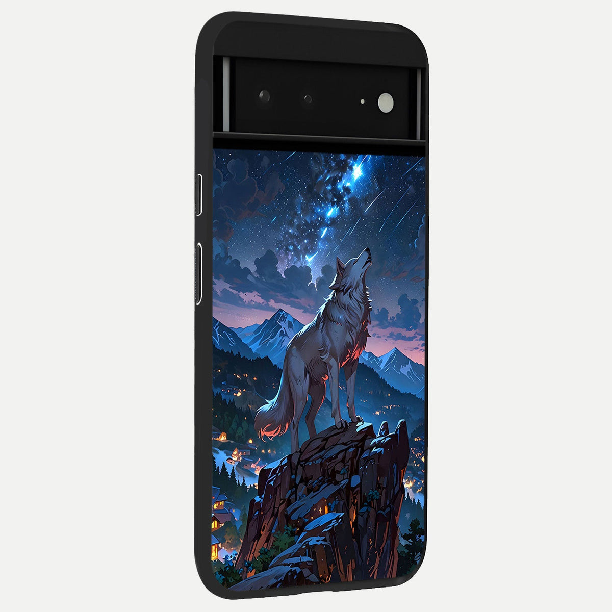  Celestial Wolf Howl back cover For Google Pixel 6A slim fit glass case with vibrant aesthetic design