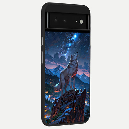  Celestial Wolf Howl back cover For Google Pixel 6A slim fit glass case with vibrant aesthetic design