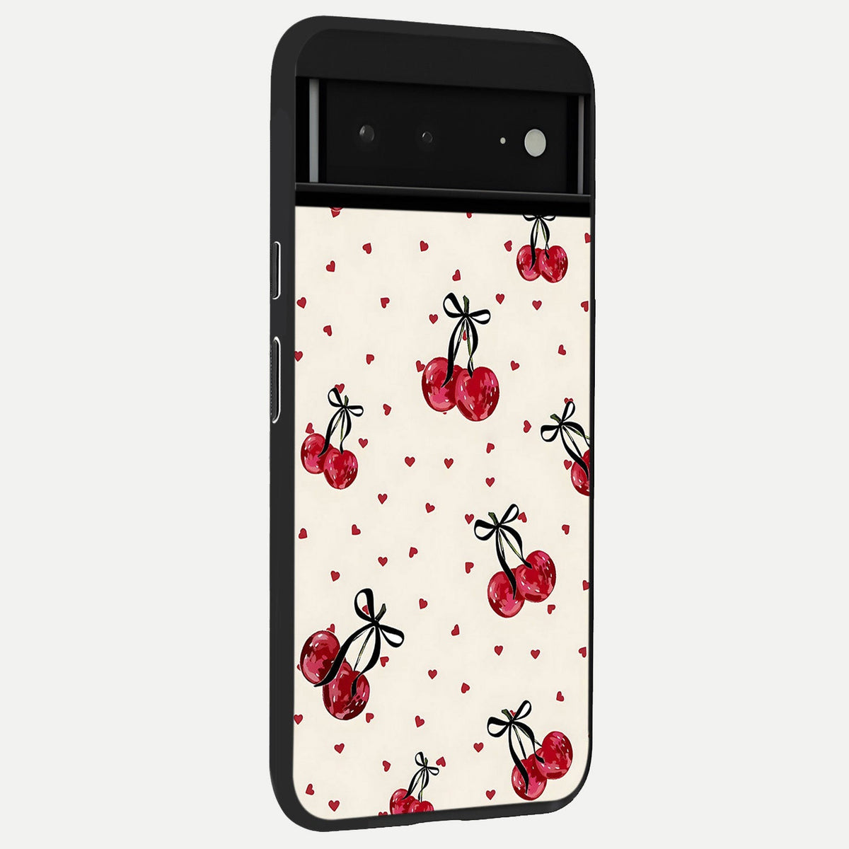  Cherry Heart Bow back cover For Google Pixel 6A slim fit glass case with vibrant aesthetic design