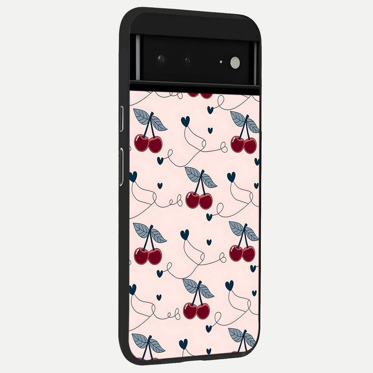  Cherry Heart Line back cover For Google Pixel 6A slim fit glass case with vibrant aesthetic design