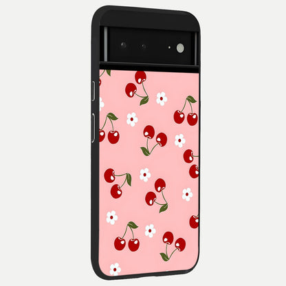  Cherry Love Mood back cover For Google Pixel 6A slim fit glass case with vibrant aesthetic design